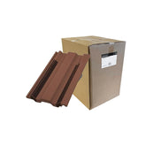 box deal brown roof tiles in front of a cardboard box on a white background