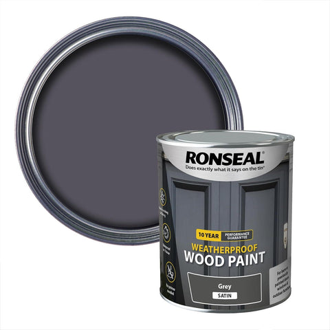 Ronseal 10 Year Weatherproof Wood Paint Satin Grey 750ml
