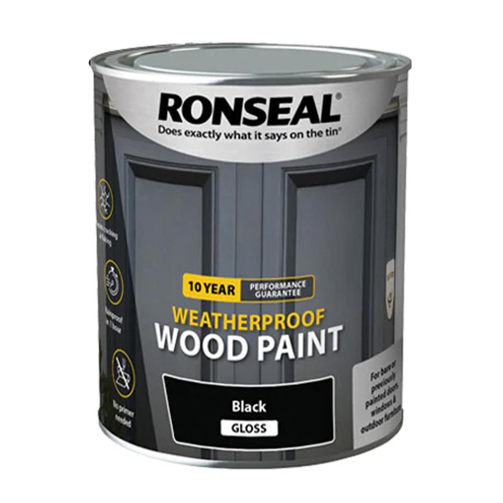 Ronseal 10 Year Weatherproof Wood Paint Gloss Black 2.5L