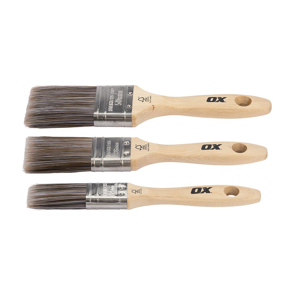 OX Trade 3 Piece Paint Brush Set - 25mm, 38mm, 50mm