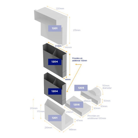 Timloc Underfloor Vent Vertical Extension  +150mm