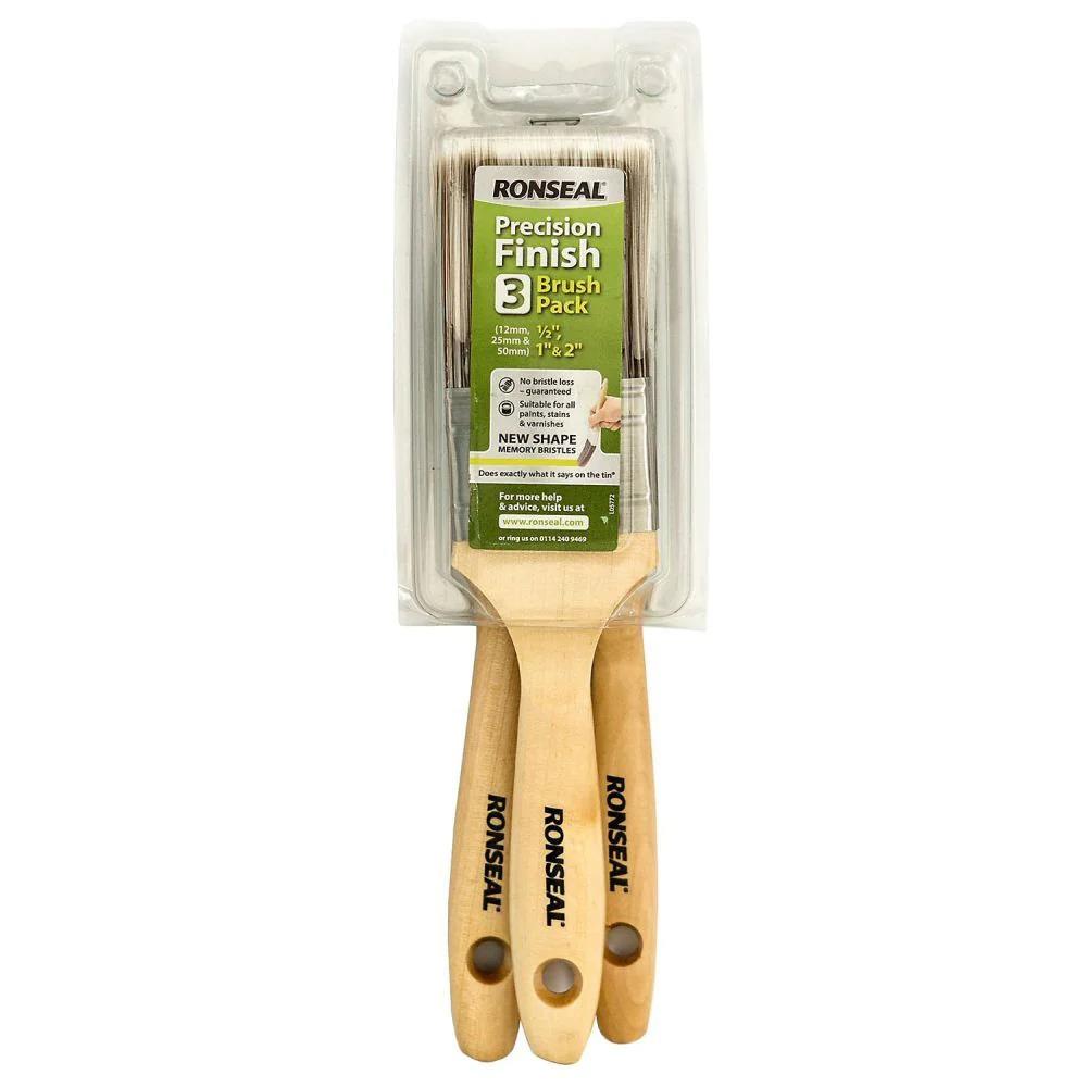 Ronseal Precision Finish 3 Brush Pack Set |  1/2", 1" and 2" | 12mm, 25mm & 50mm