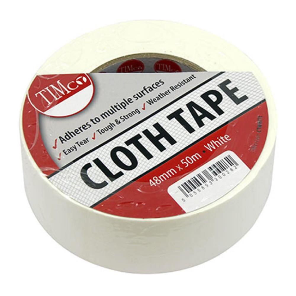 Timco Double Sided Cloth Tape White 50m x 48mm