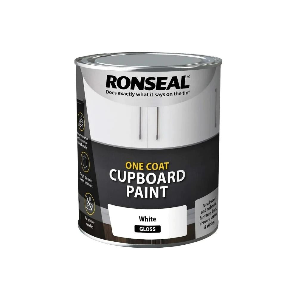 Ronseal White One Coat Cupboard Melamine & MDF Paint - Gloss 750ml