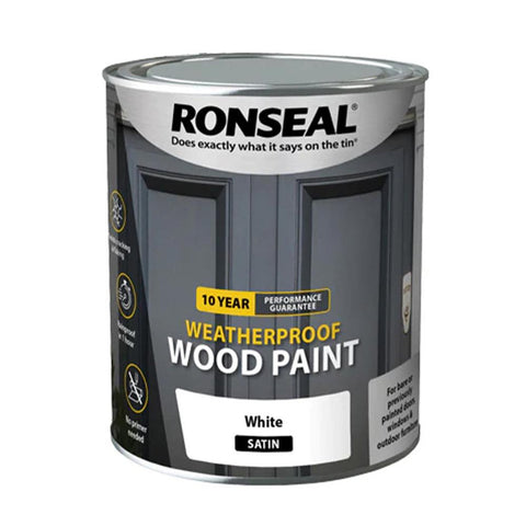 Ronseal 10 Year Weatherproof Wood Paint Satin White 750ml